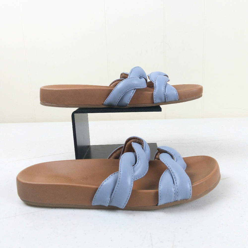 Madewell The Walker Slide Sandals Size 6.5 Blue Twisted Leather Slip On